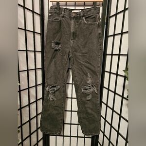 Garage Denim Vintage Straight‎ Leg Distressed Black Wash Jeans 26
